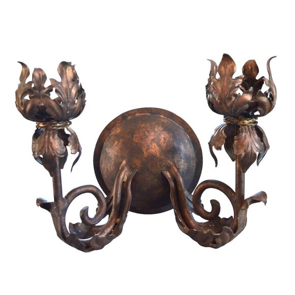 Antique Cast Iron Double Arm Wall Sconce Candle Holder Victorian Made in Mexico - Picture 5 of 11